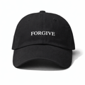 Black cap with 'FORGIVE' text on a white background